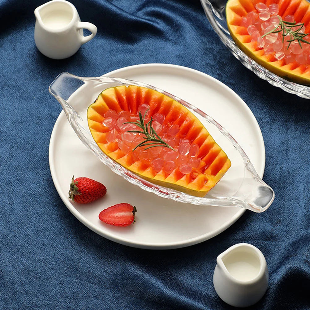 1pc Ice Cream Bowl Transparent Double-Ear Banana Bowl For Cold Drink Juice Dessert Salad Glass Tableware Household Serving