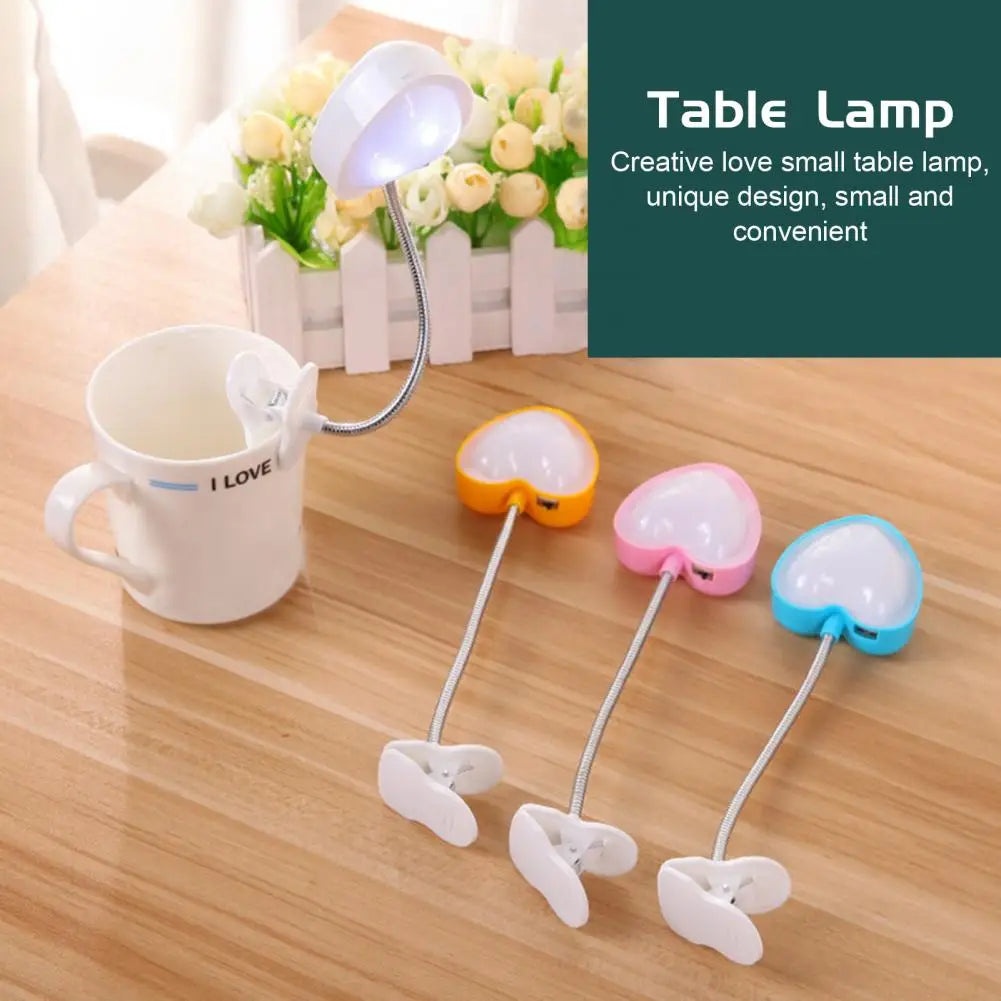 Book Light Mini Clip LED Night Reading Light Table Lamp Foldable Eye Battery powered Creative Love Heart Desk Lamp
