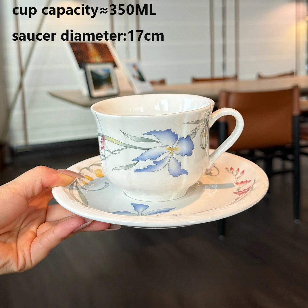 Floral Ceramic Dinner Set French Style Plates Oval Serving Bowls Unique Artistic Tableware For Daily Home Use Dining