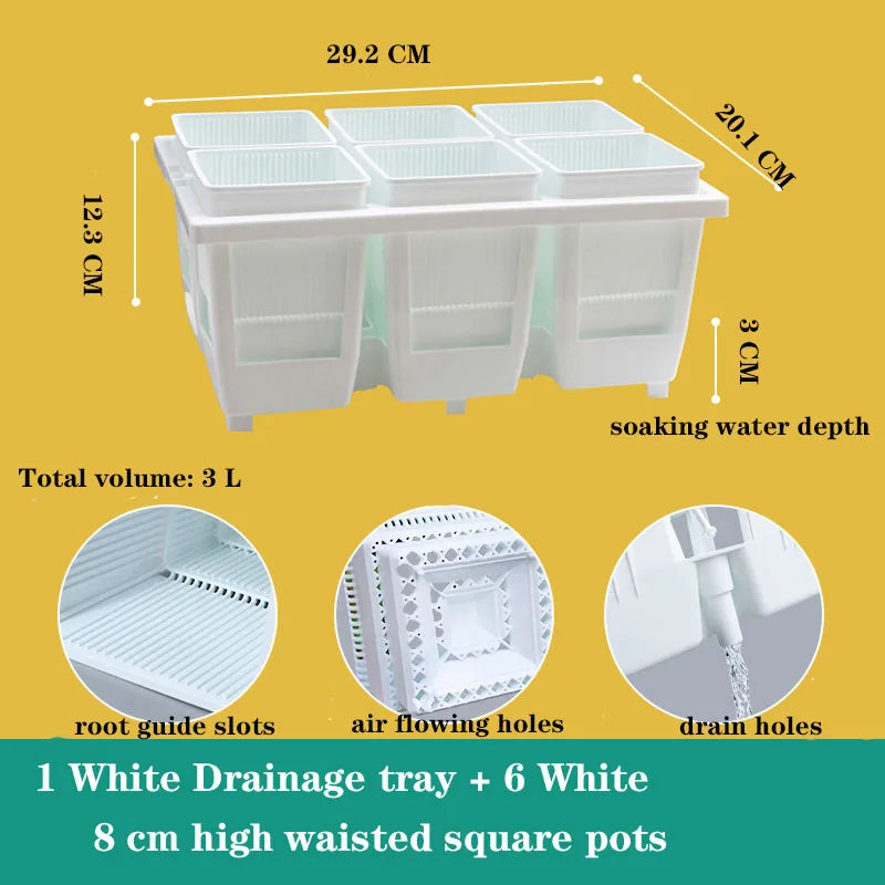 Meshpot Square Succulents Planter Pots With Tray Set,Nursery Pot Cactus Plant Pot Garden Plastic Pot Multi Size