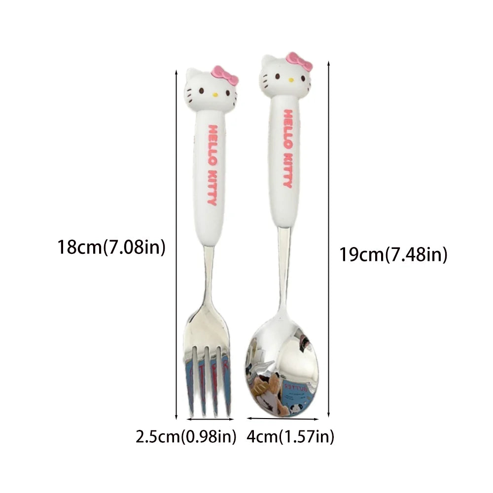 2Pcs/Set Sanrio Tableware Cute Cartoon Melody Cinnamoroll Students Stainless Steel Spoon Forks Two-piece Set Kitchen Supplies