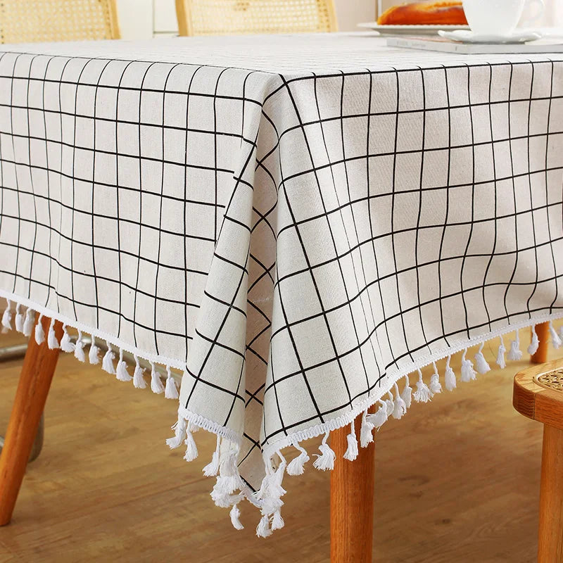 ins tablecloth fabric cotton and linen Japanese small fresh Internet celebrity rectangular dining table coffee table cloth