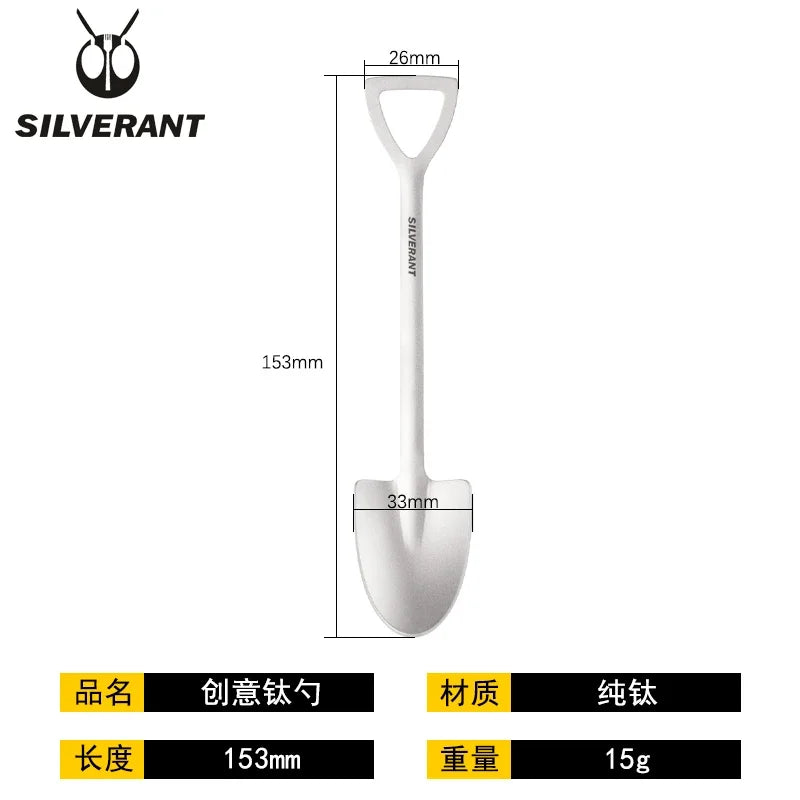 EDC Titanium Portable Shovel Shape Spoon Food Soup Watermelon Lightweight Spoon Outdoor Camping Tableware