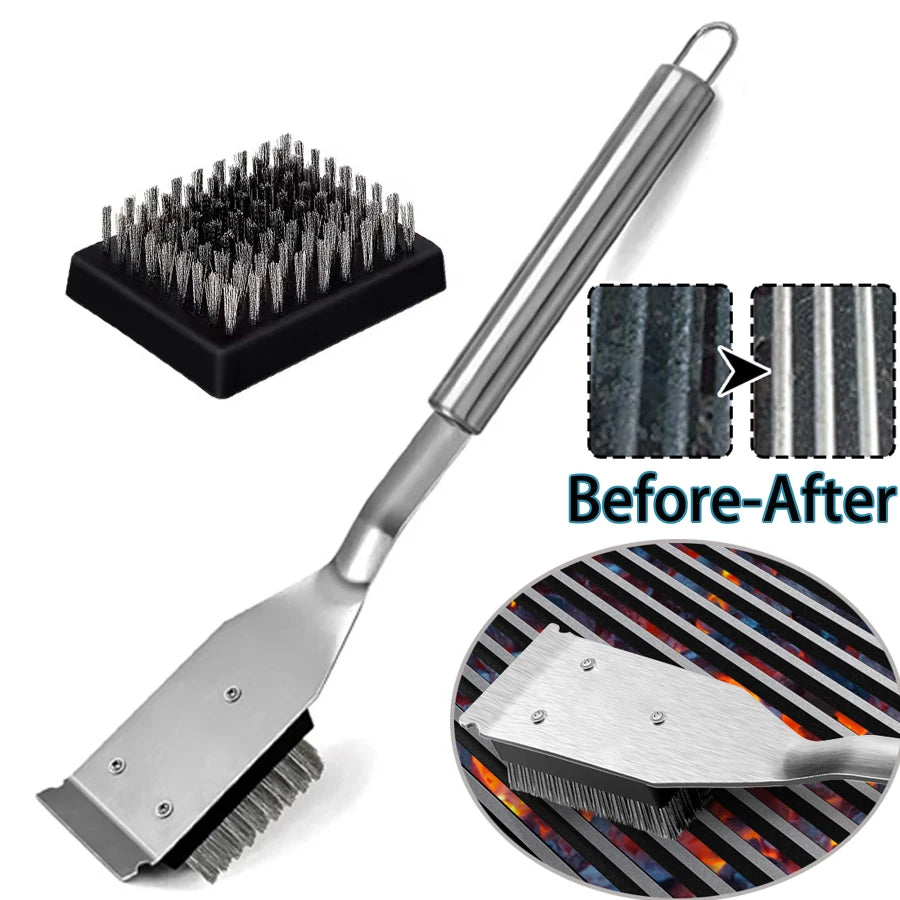CZHIYAO Stainless Steel BBQ Brush And Scraper Set Safe Grill Cleaning Tool Outdoor Barbecue Accessories Perfect Gift Men Fathers