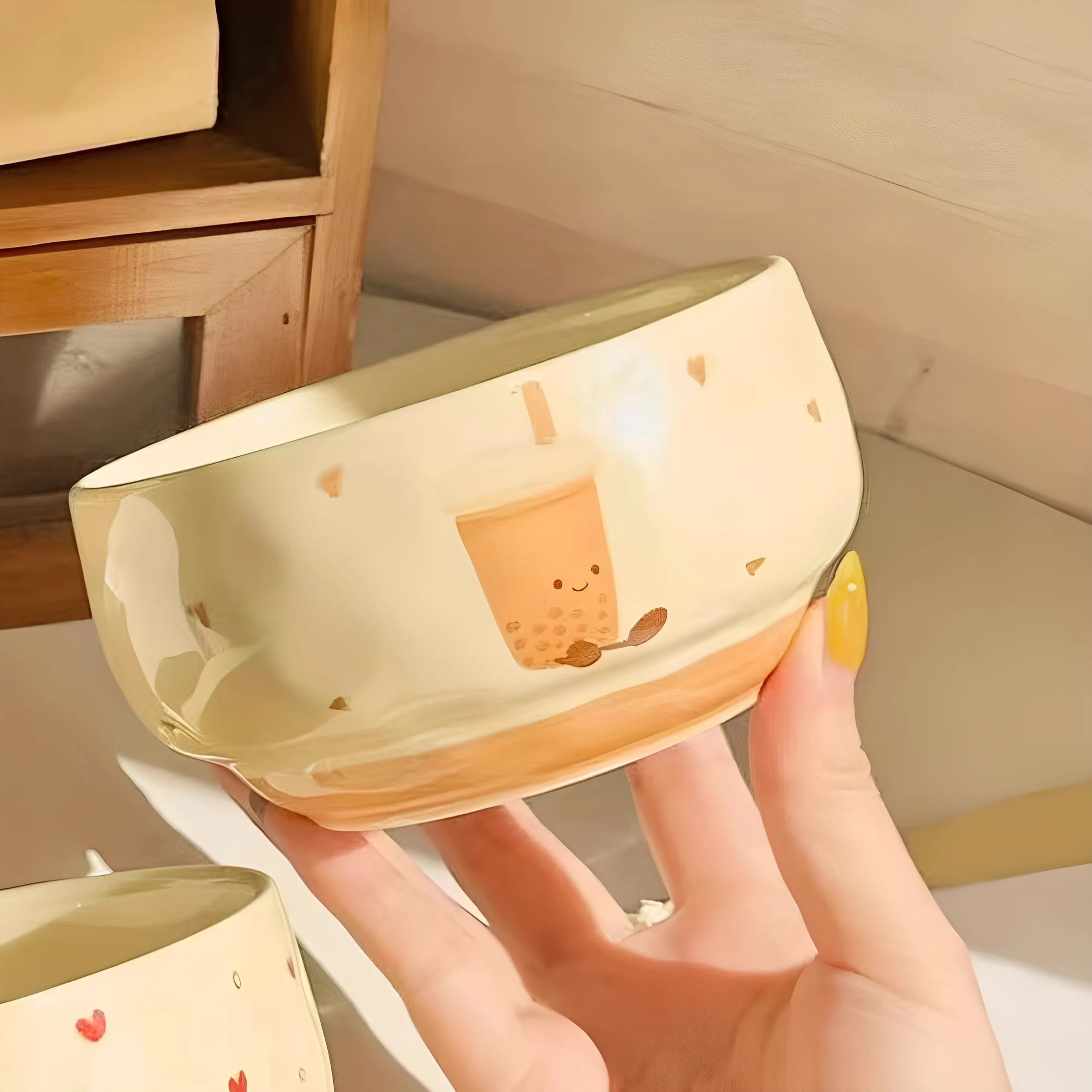 Cute Ceramic Bowl Household 4.5 Inch Cartoon Cake Pattern Instant Noodles Bowls Aesthetic Underglazed Colour Dinner Tableware