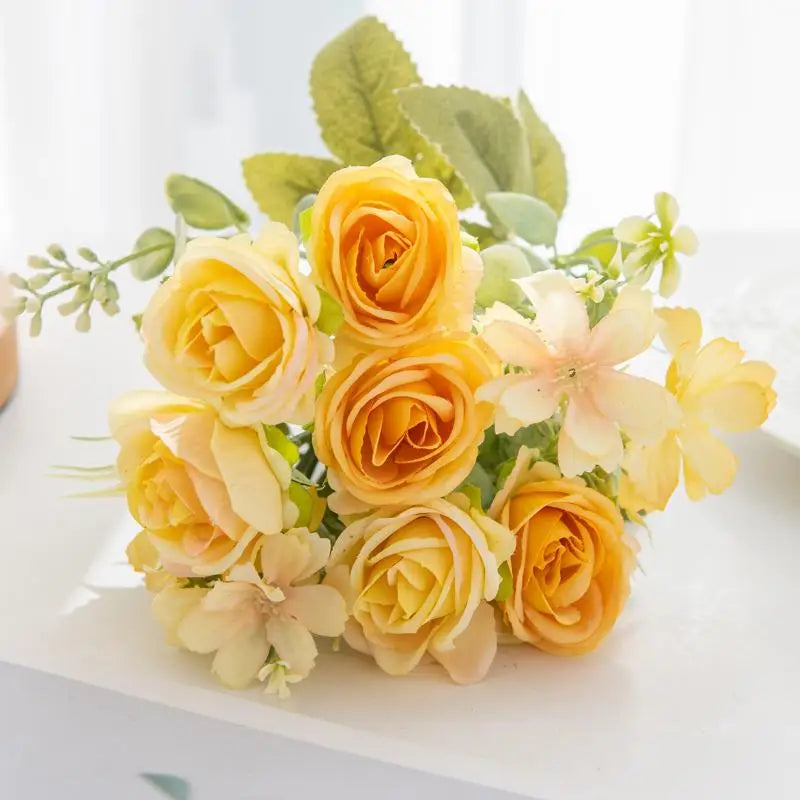 Artificial 1PC Flowers Wedding Home Bedroom Decoration Bridal Bouquet Garden Fake Silk Roses Hydrangeas Vase For Board Outdoors