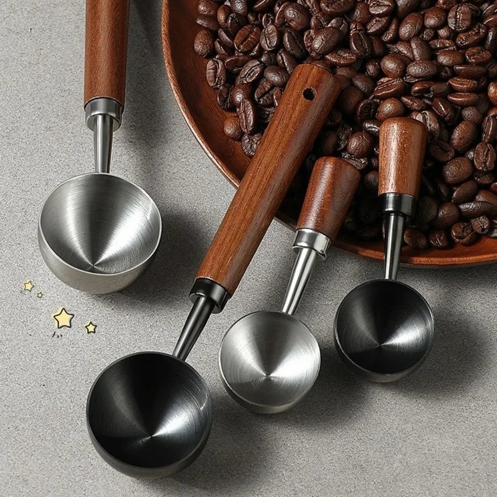 15/30ml Round Head Measuring Spoon Stainless Steel Wooden Handle Measuring Cup Measuring Accessory Home Kitchen Baking Tools