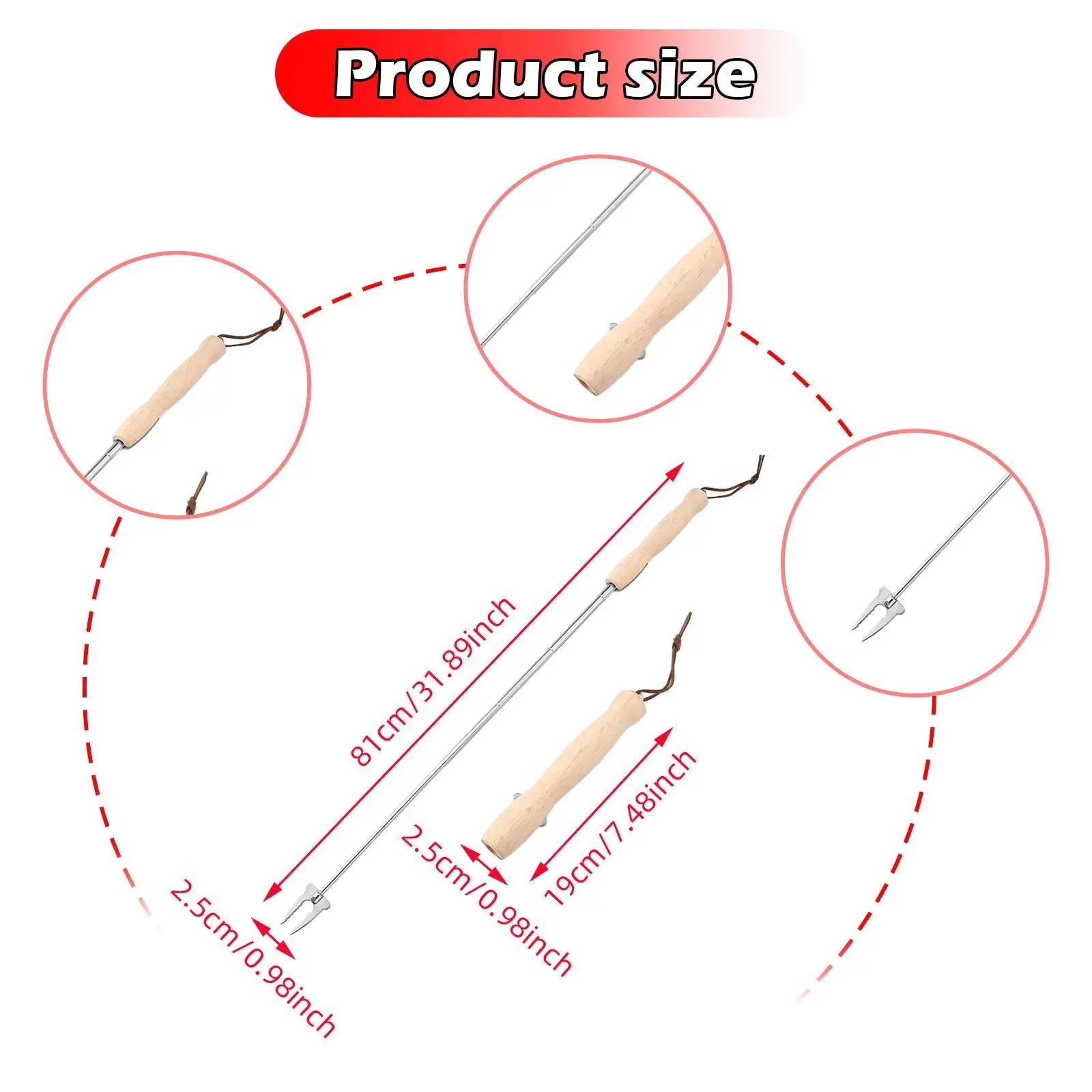 Hot Dog Roasting Fork BBQ Fork Extendable for Campfire for Fire Stainless Steel Wooden Handle 32 inch Skewer