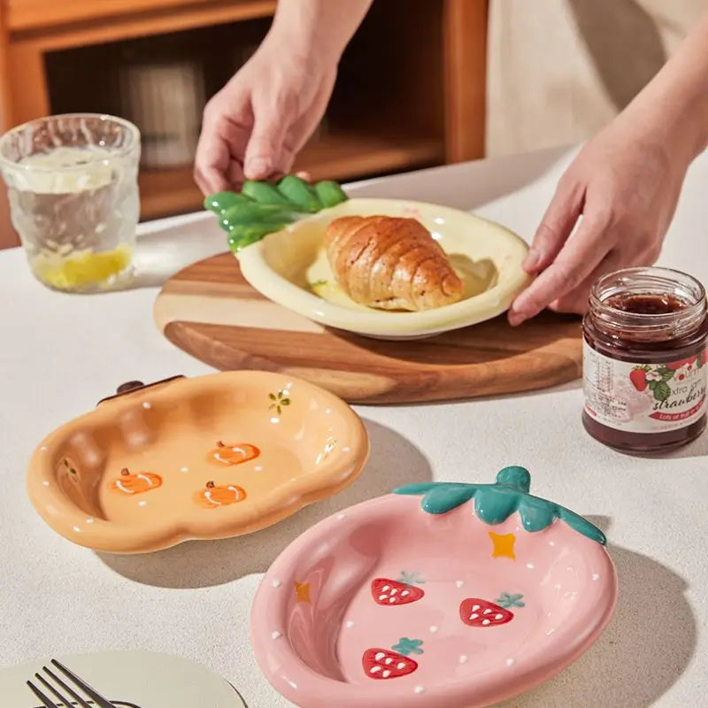Cute Ceramic Fruit Dessert Plate, Cake  Ceramic Bowl , Snack Dim Sum Plate, Dinner Plate, Cartoon Strawberry Plate
