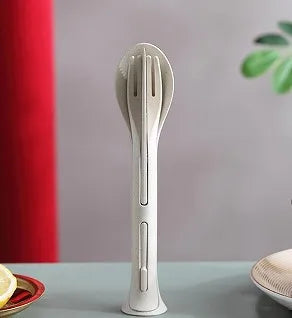 Wheat straw three in one portable children's knife, fork, spoon, family plastic spoon, wheat Western tableware set