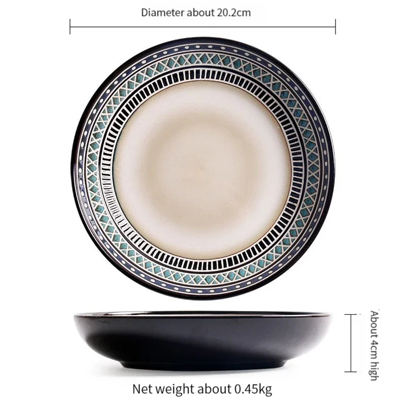 Moroccan Ceramic Tableware Set Bohemian plate set dinnerware Porcelain Round Bowl Oval Plate and mug
