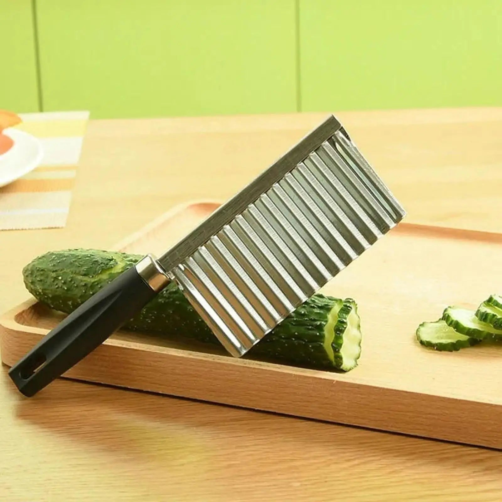 Stainless Steel Potato Crinkle Cutter Veggie Slicers wooden handle for Home Kitchen Vegetables Fruit Salad French Fry Slicer