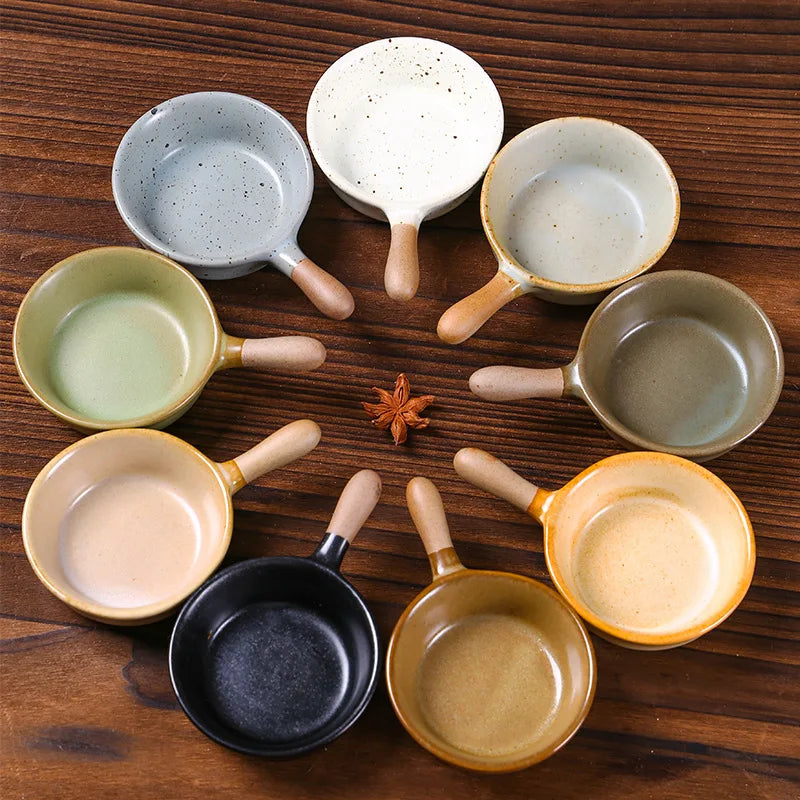 Anti-scald Ceramics Handle Sauce Dish Cute Tableware Soy Vinegar Seasoning Spice Dispenser Cooking Source Container Kitchenware
