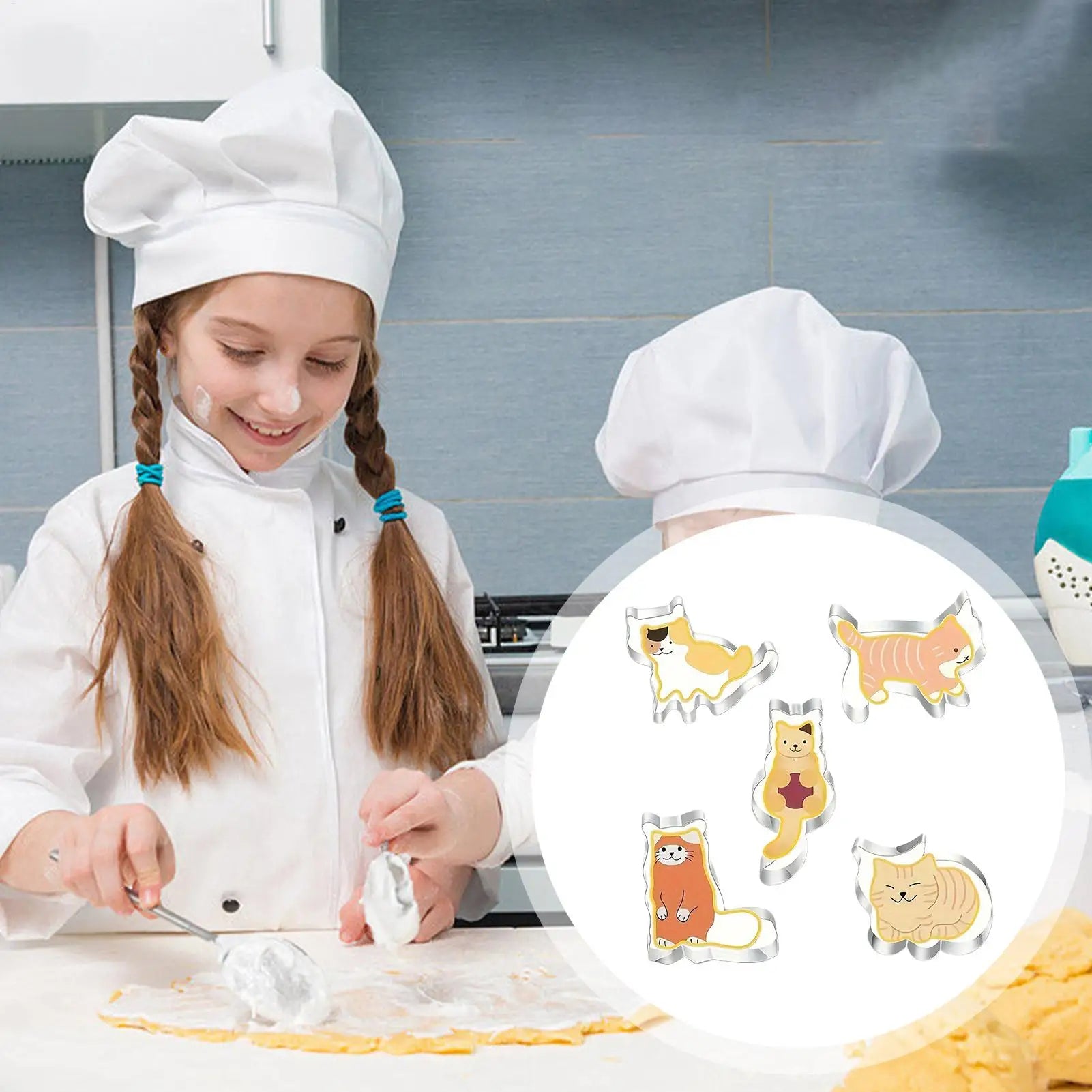 Dessert Baking Cutter Cat-Themed Cute Baking Cutters 5 Pieces Reusable Moulds Stainless Steel Kitchen Tool For Fondant Cheese