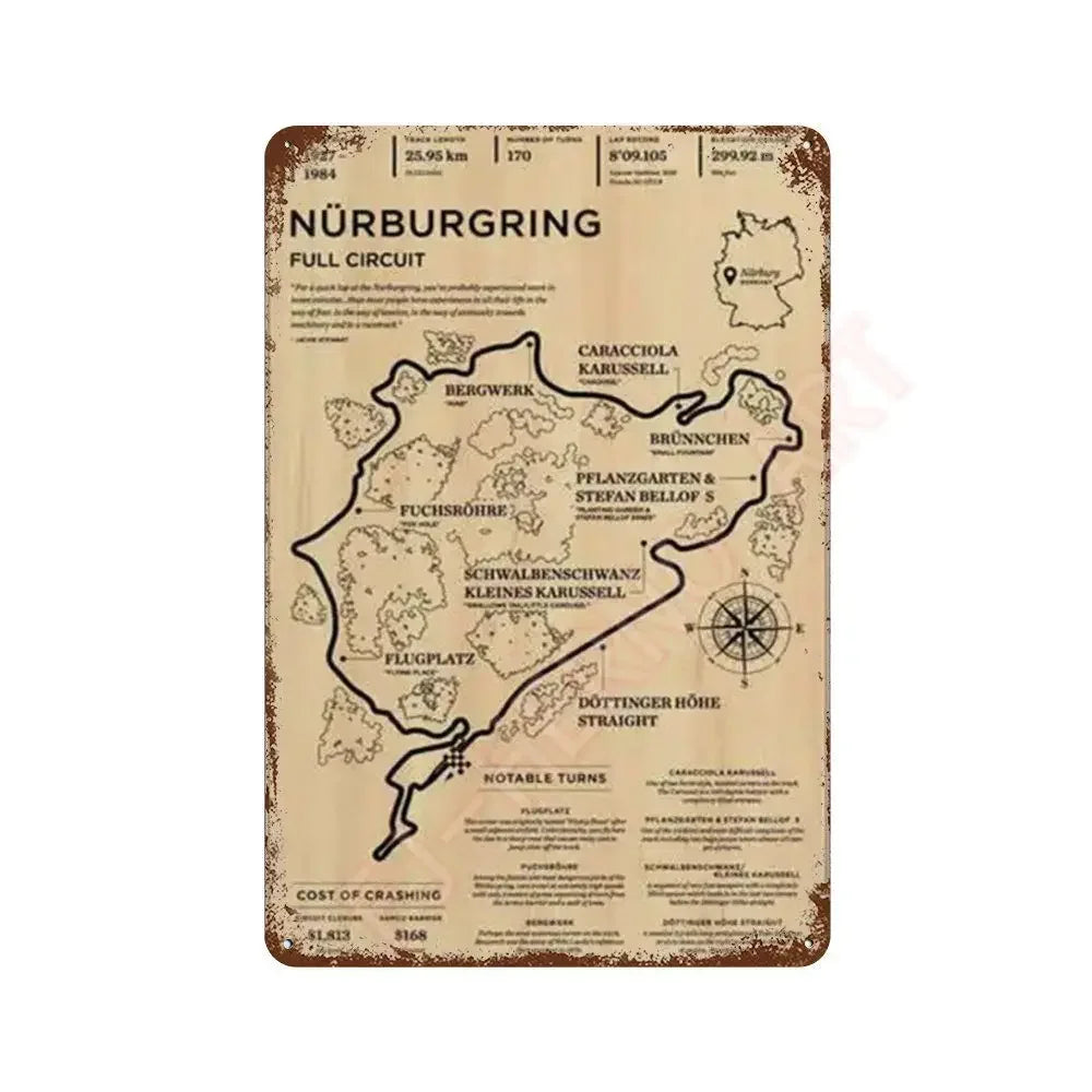 Vintage F1 Formula Racer Poster Metal Tin Sign Plaque Aesthetics Racing Monaco Grand Prix Circuit Track Wall Art Home Room Decor