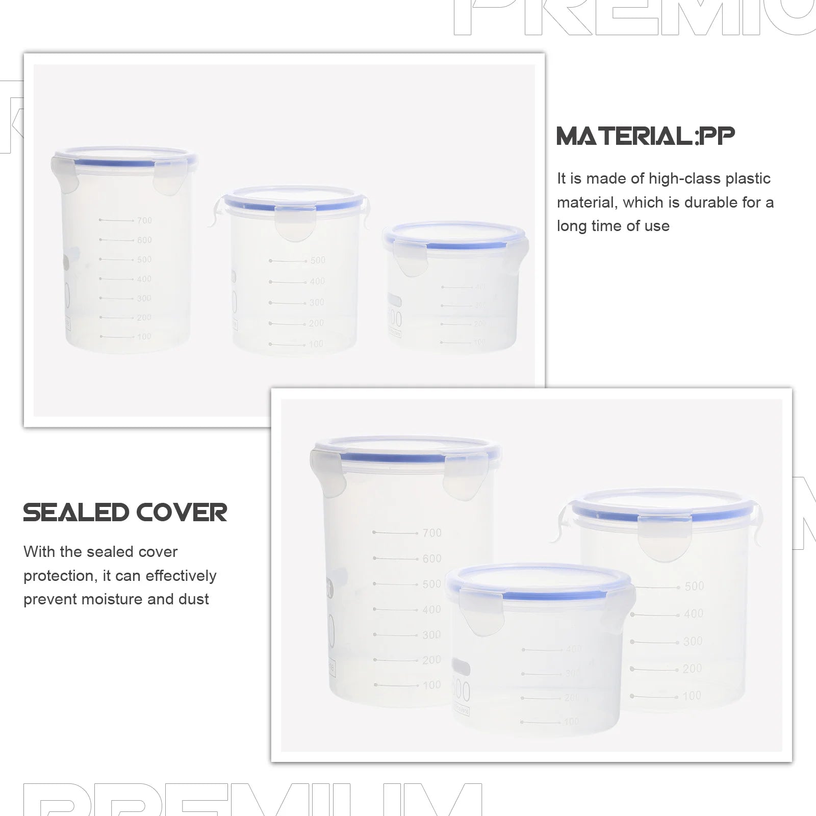 6Pcs Sealed Storage Jars Plastic Airtight Food Containers Grain Storage Canisters Kitchen Food Preservation Plastic Sealed Jar