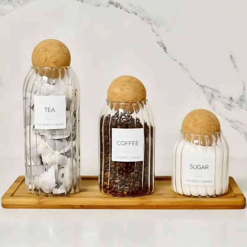 Glass Storage Jars with Airtight Wooden Lids Modern Pantry Containers for Coffee Tea Sugar Spices Kitchen Counter Jars