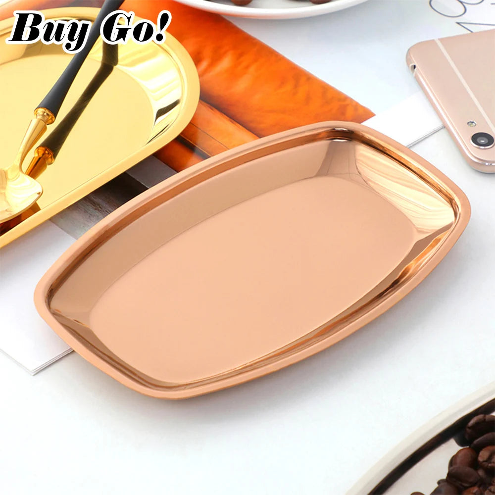 Nordic Style Oval Jewelry Storage Serving Tray Platter Stainless Steel Snack Tray Metal Storage Gold Decoration Home Organizer