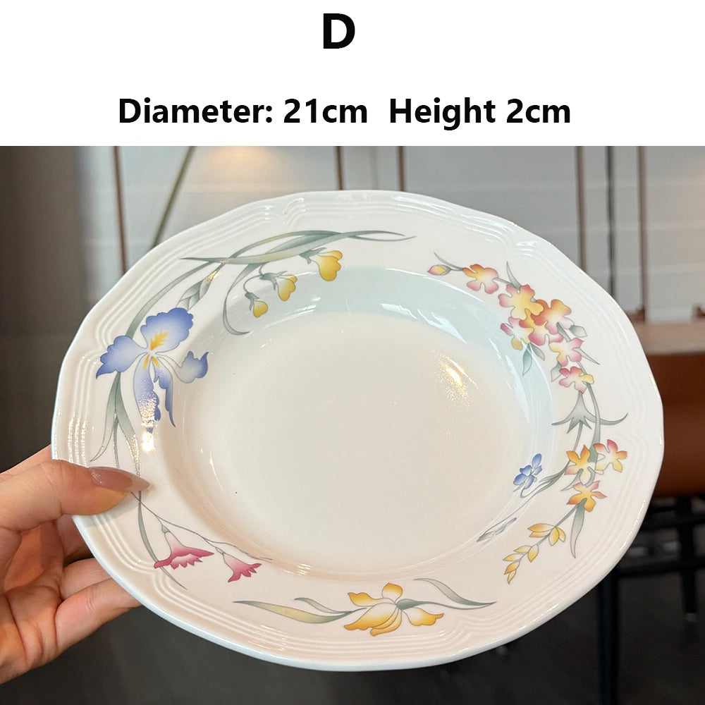 Floral Ceramic Dinner Set French Style Plates Oval Serving Bowls Unique Artistic Tableware For Daily Home Use Dining