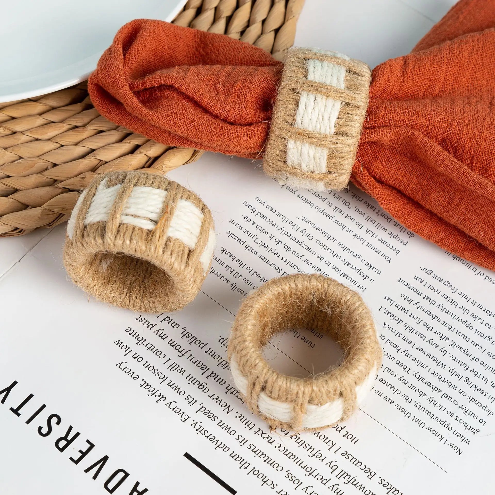 Linen Woven Napkin Ring 2025 Christmas Table Decoration Napkin Holder Wedding 2026 New Year Accessories Kitchen Party Supplies