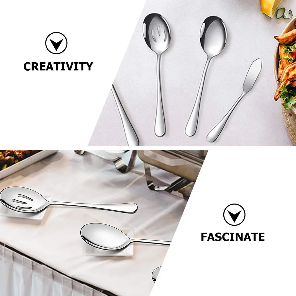 1 set 1 Set Stainless Steel Flatware Set Compact Food Tong Spoon Fork For Outdoor Bbq Restaurant Home Hotel Buffet Party Kitchen