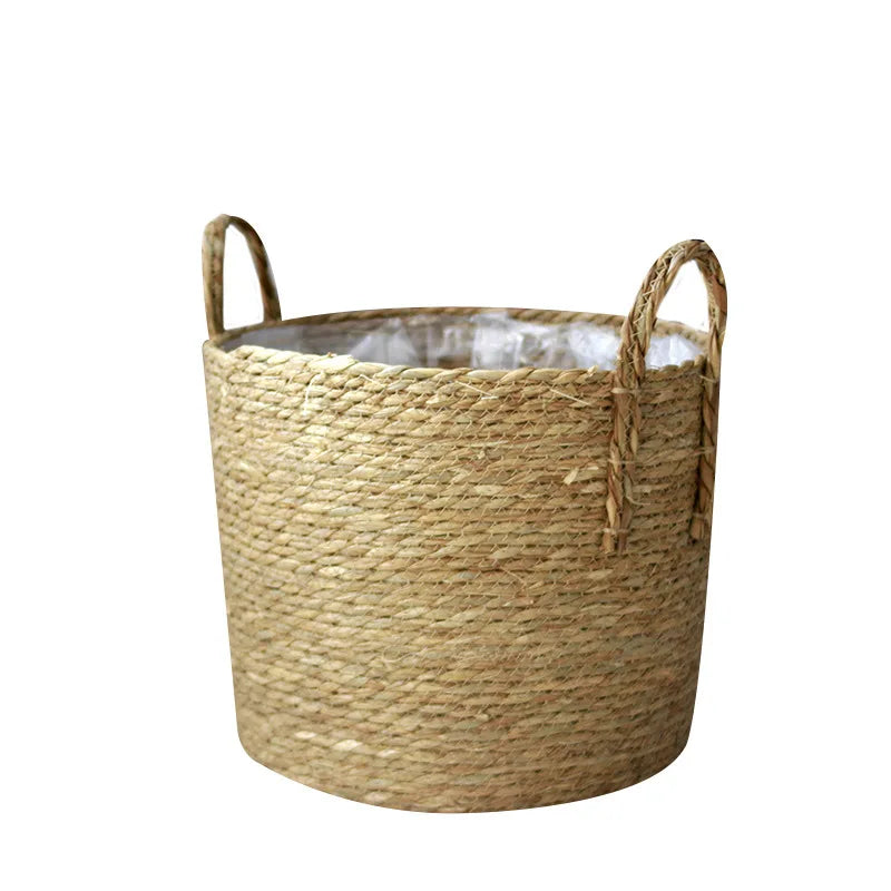 Handmade Woven Planter Basket Laundry Storage Decorative Basket Straw Wicker Rattan Seagrass Garden Flower Pot Storage Basket