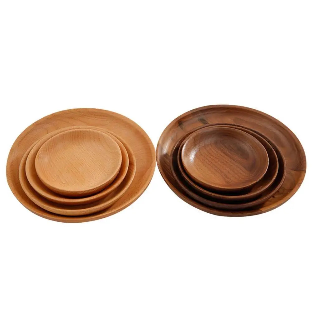 1 pc Round Wood Serving Plate Japanese Style Eco Friendly Black Walnut Dinnerware Tray For Appetizers Decorative Plates