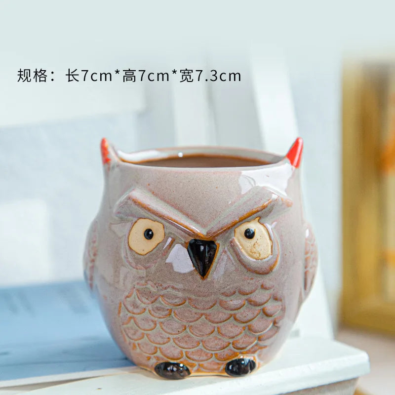 Cute Owl Ceramic Flower Pot Garden Office Decoration Succulent Animal Flowerpot Cactus Plants House Office Decoration Planters