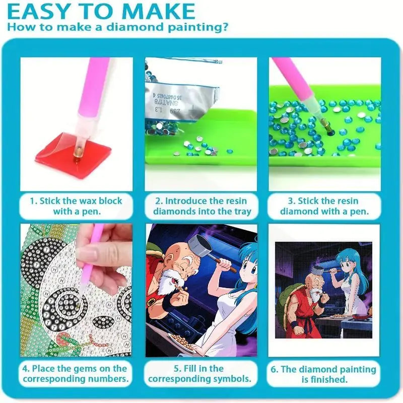 1PC DIY 5D Diamond Painting Kit Dragon Ball Z Anime Bulma Master Roshi Cooking Scene Full Drill Diamond Art Home Decor Wall Art