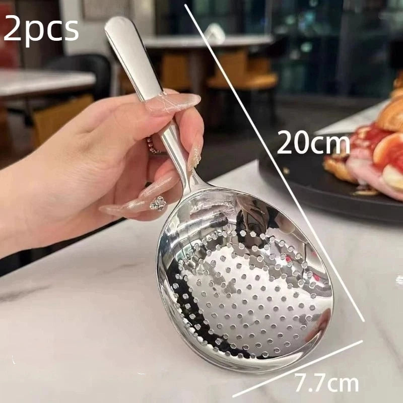 or 2 Pcs Heat Insulated Stainless Steel Ladles; For Serving Soup and Rice; Equipped with Drain Hole; Must-Have Kitchen Utensils