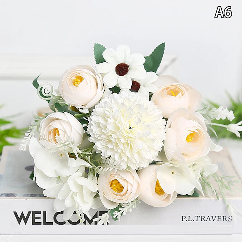 Artificial 1PC Flowers Wedding Home Bedroom Decoration Bridal Bouquet Garden Fake Silk Roses Hydrangeas Vase For Board Outdoors