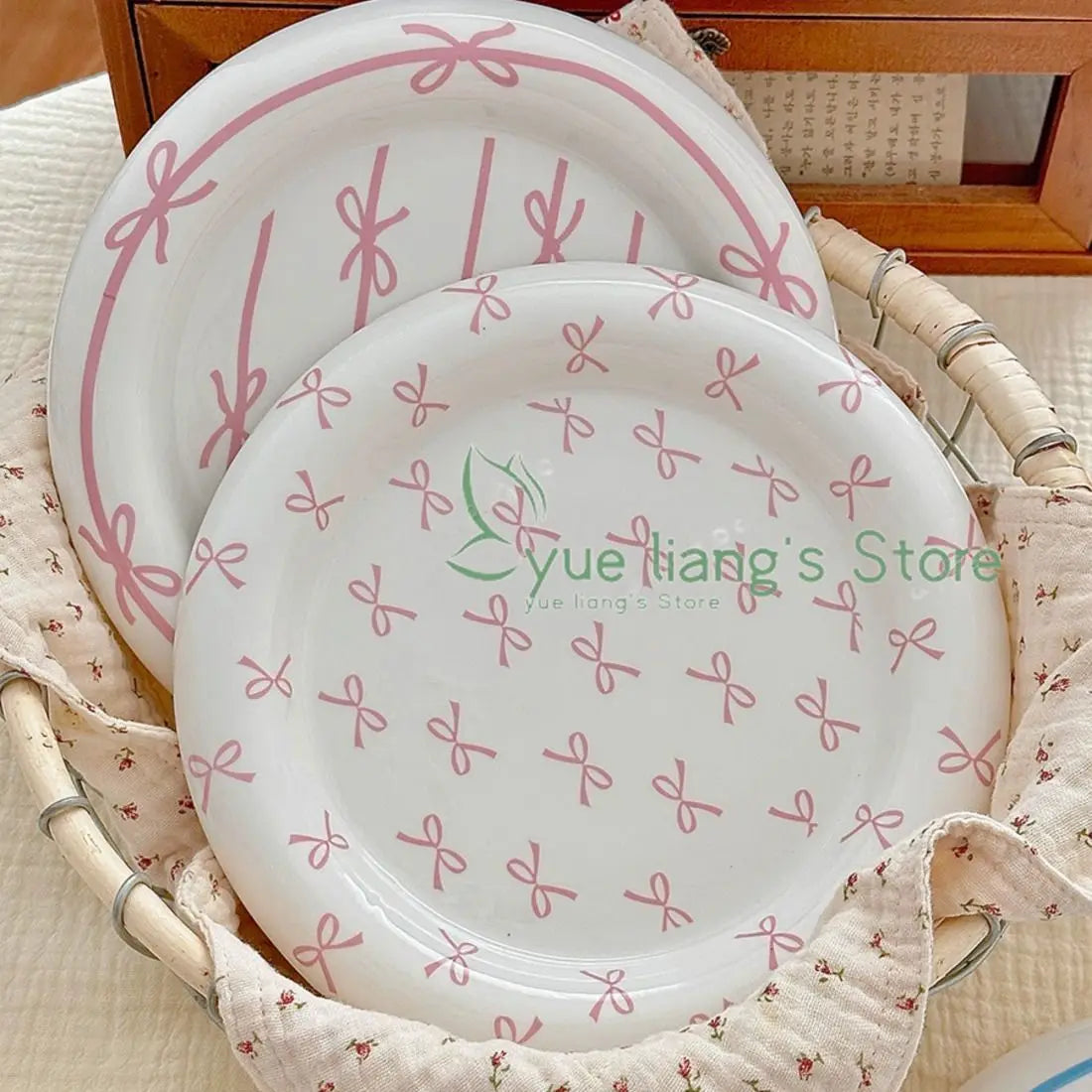 Korean Girl Heart Bow Dinner Plate，Pink Dessert Plate Breakfast Plate ，Salad Plate， Exquisite Afternoon Tea Dish