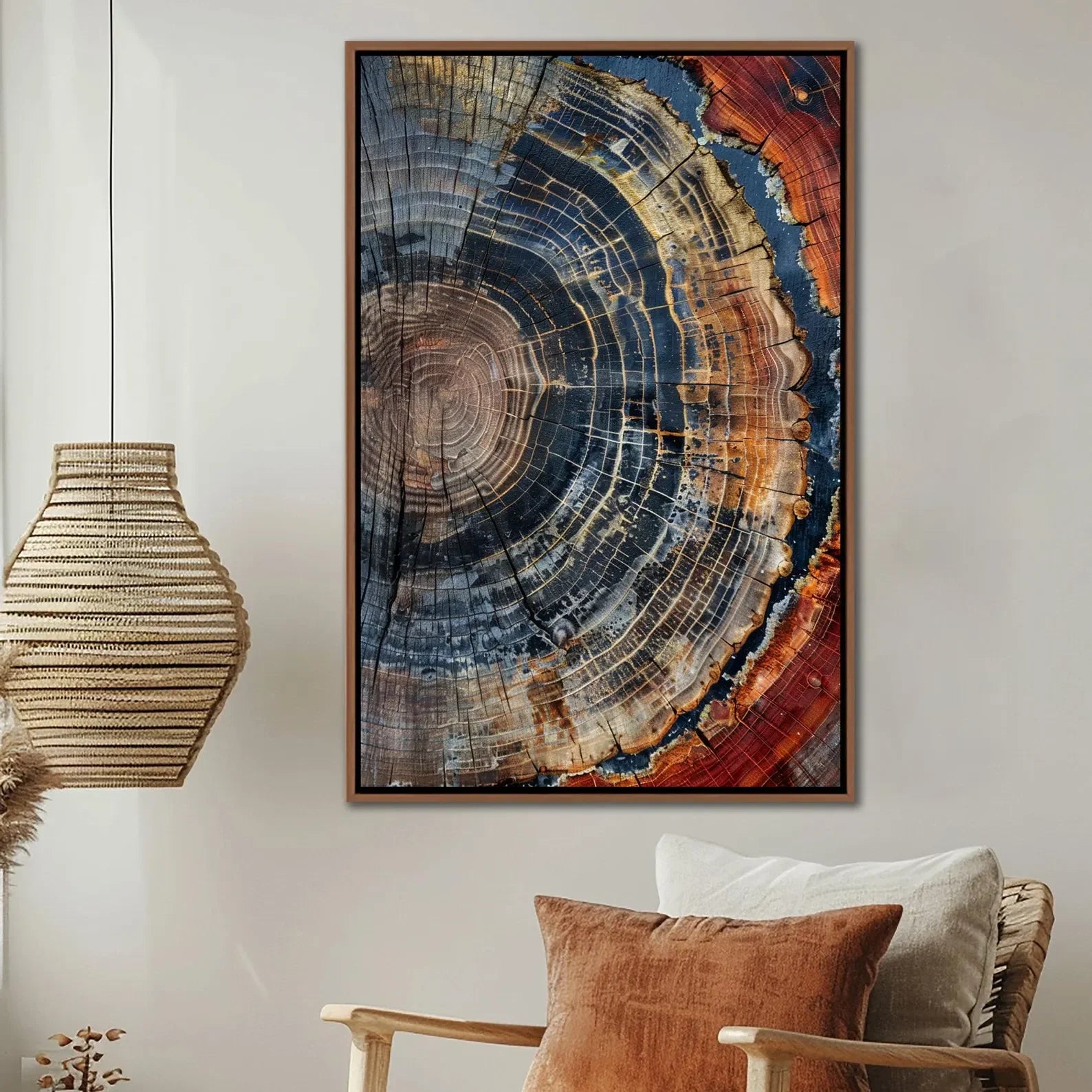 Tree Ring Framed Wall Art, Abstract Colorful Tree Ring Wall Decor, Minimalist Home Canvas Art, Modern Farmhouse Living Room