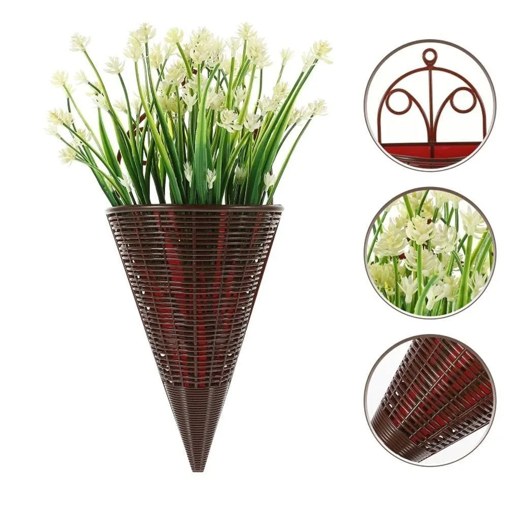 Home Decoration Hanging Flower Basket Plastic Durable Flower Arrangement Container Fan-shaped Pattern Art Rattan Wall Hanging
