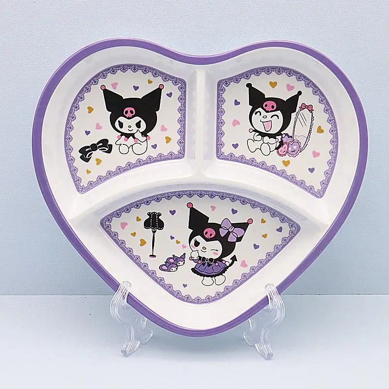 Cute Cartoon Sanrios Kuromi Tableware Bowl Plate Cup Chopsticks Spoon A Set Fashion Imitation Porcelain Tableware Good-Looking