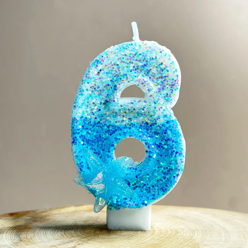 4x7.5cm Gradient Blue Starfish Digital Candle Cake 0-9 Birthday Candle Party Party Birthday Atmosphere Decoration