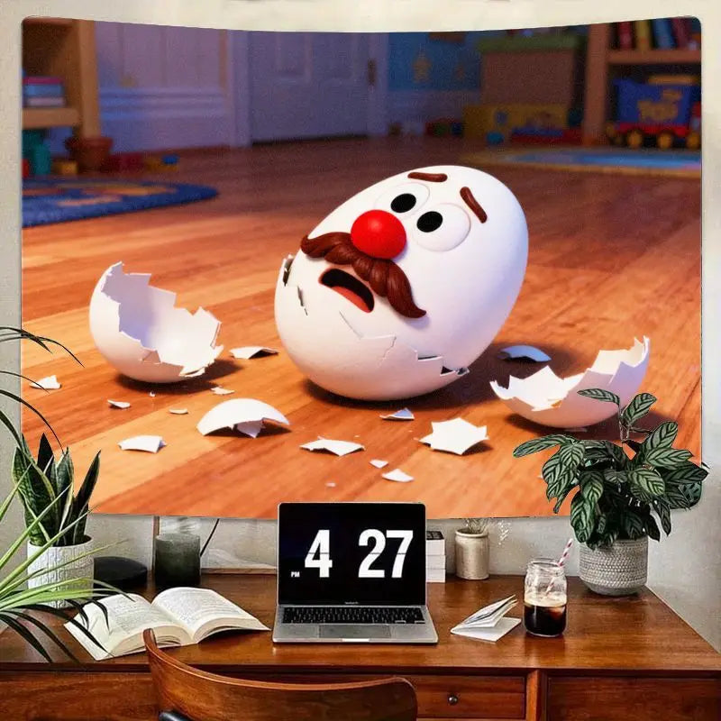 1PC Puss in Boots Humpty Dumpty Funny Cracked Egg Tapestry Modern Polyester Wall Art Living Room Bedroom Dorm Decor Gift for Mov