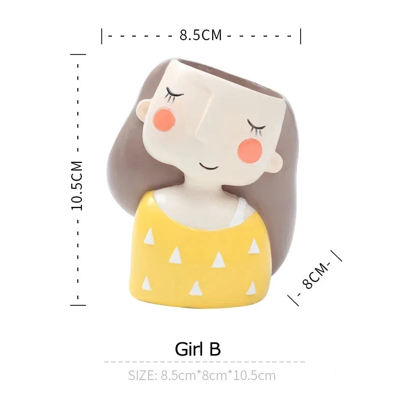 Lovely Girl Flower Pot for Succulent Cactus, Girls Portrait Planter Fairy Garden Pots Home Decor Desktop Figurines Ornament