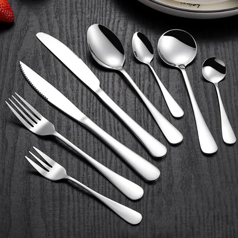 4Pcs/Set Stainless Steel Tableware Set Flatware Thicken Metal Fork Knife Spoon Set for Kitchen Dinner Supply