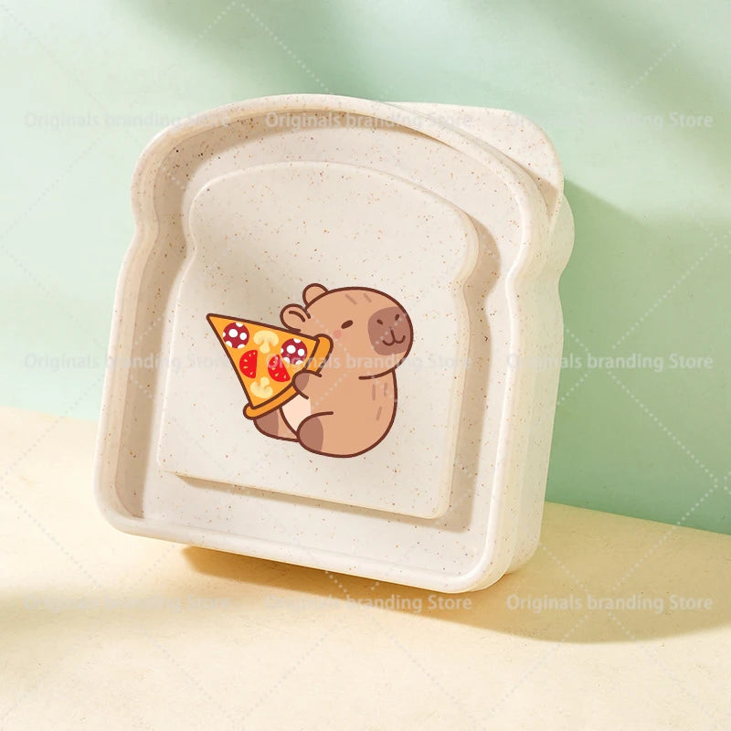 Capybara Portable Lunch Box Sandwich Silicone Toast Shaped Bento Box with Lid Office School Outdoor Lunch Food Container Gift