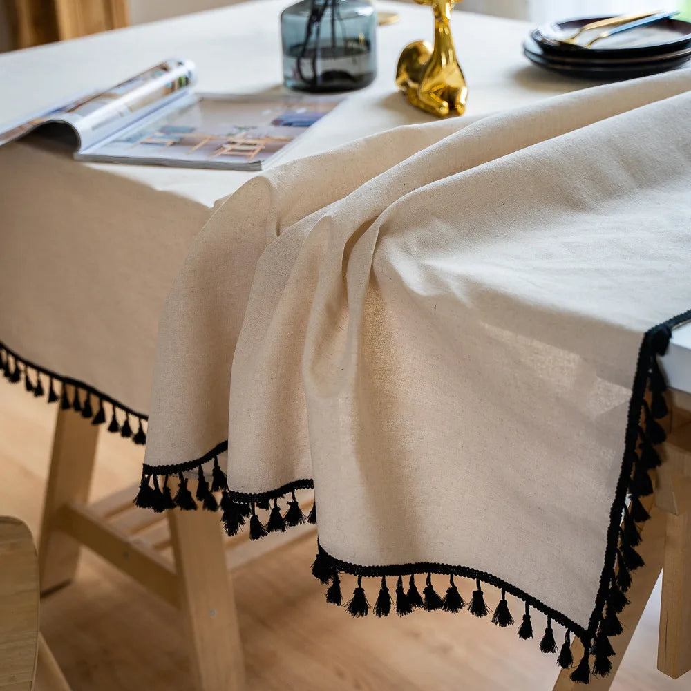 Table Clothes For Dining Table Elegant Rectangular Cotton Linen Tablecloths Square Dining Table Cloth with Tassel On The Coffee