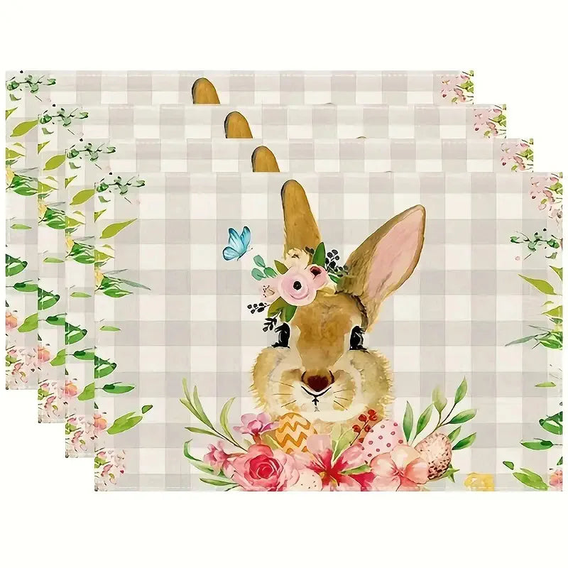1Pc Easter Placemats Linen Rabbit Bunny Egg Dining Table Mats Placemat Spring Holiday Happy Easter Decoration for Home Kitchen