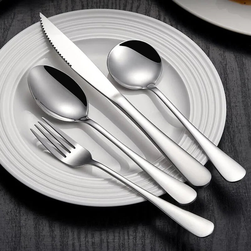 4Pcs/Set Stainless Steel Tableware Set Flatware Thicken Metal Fork Knife Spoon Set for Kitchen Dinner Supply