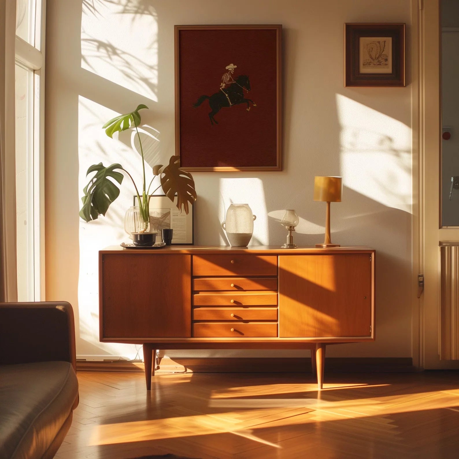 Skeleton Cowboy Illustration Bucking Bronco Print Gothic Wall Decor Horse Poster Quirky Art Western Poster Retro Rodeo Art Cowgi