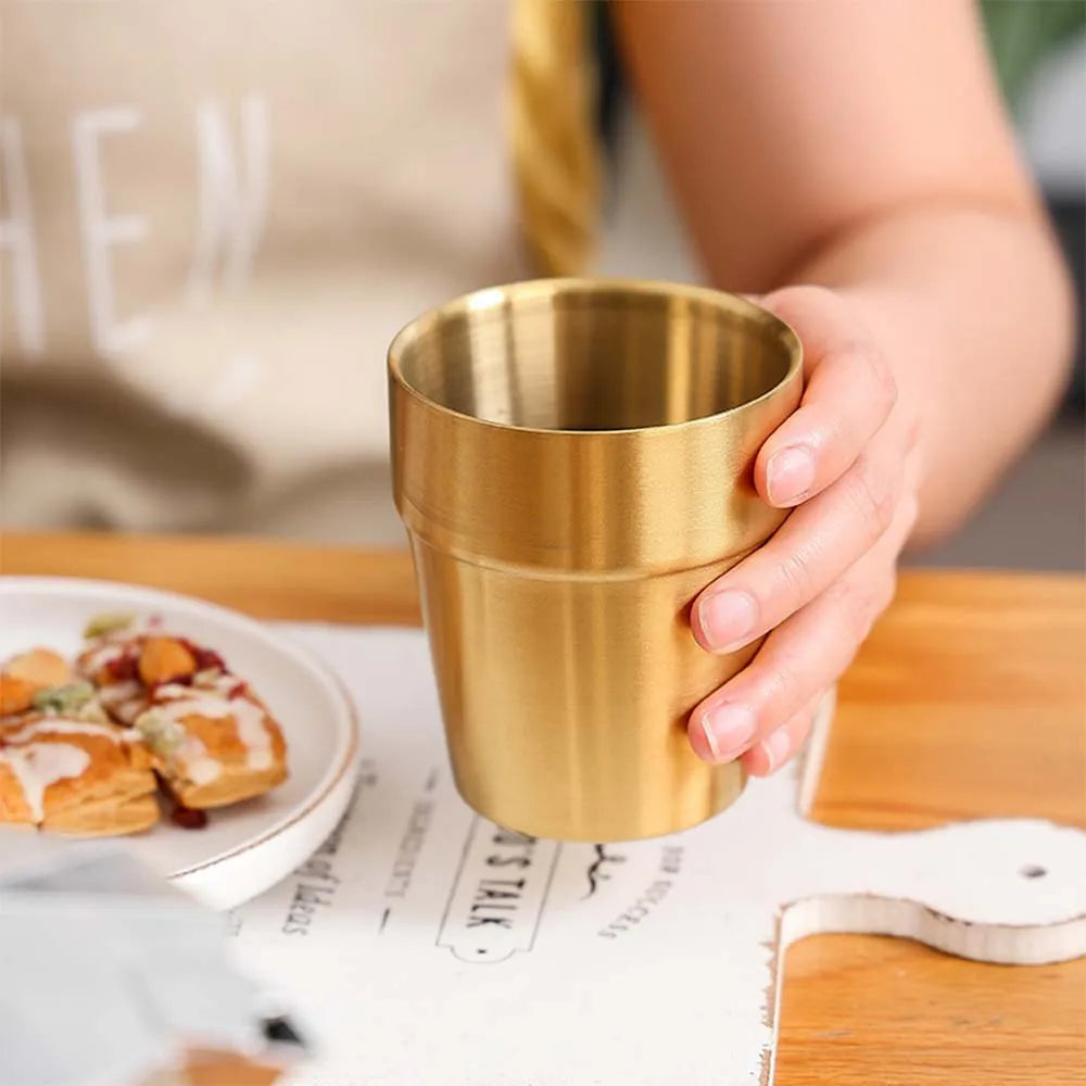 Golden Beer Mug Metal Tumbler 304 Stainless Steel Water Glasses Camping Reusable Mugs BBQ Home Office Party Coffee