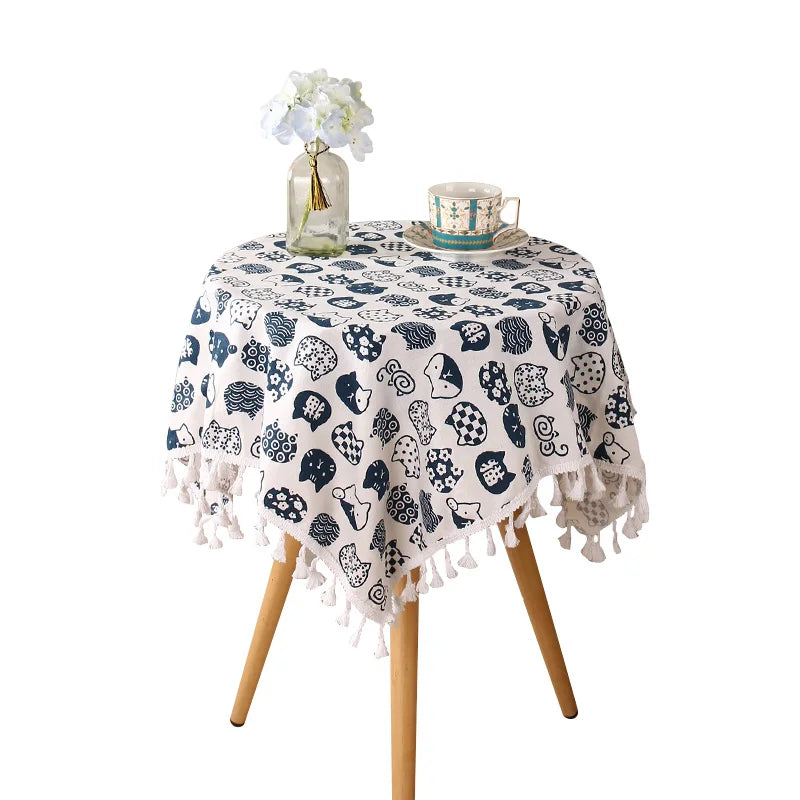 ins tablecloth fabric cotton and linen Japanese small fresh Internet celebrity rectangular dining table coffee table cloth