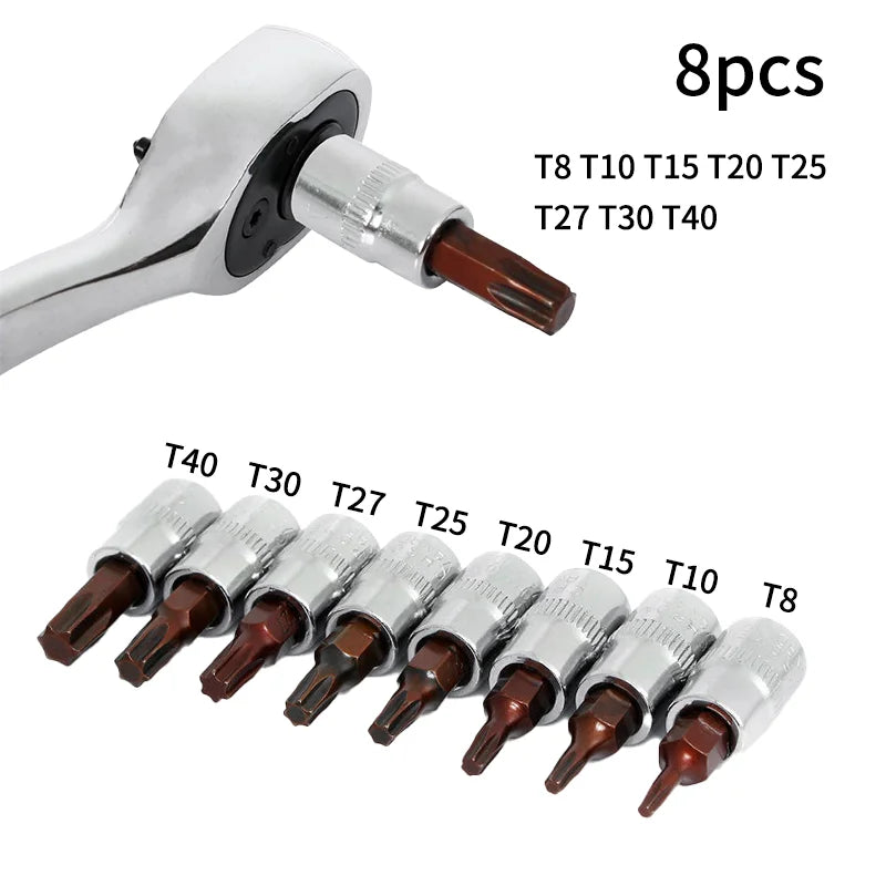 5 Pcs Torx Screwdriver Bits 1/4 Inch Drive Socket Head Tools T15 T20 T25 T30 T40 Socket Wrench Adapter Hand Tools