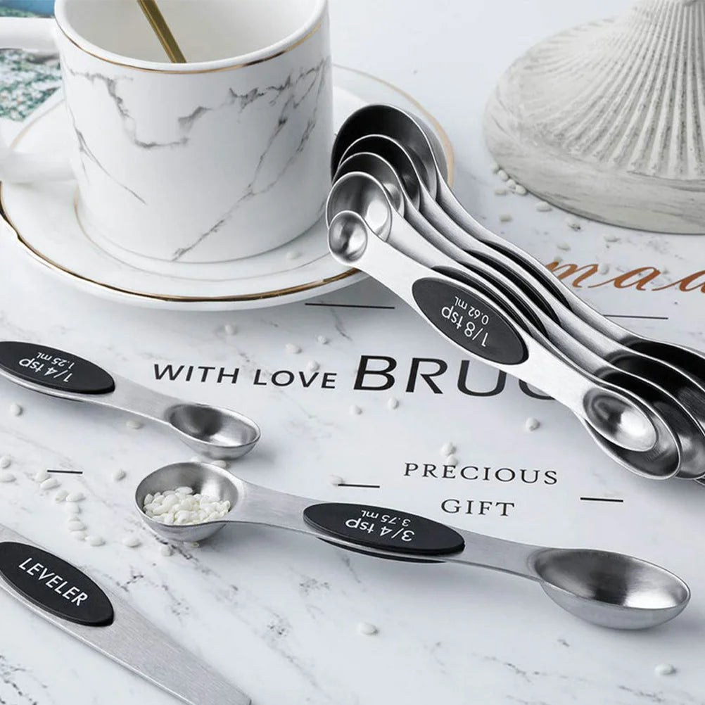 8 in 1 Stainless Steel Measuring Spoon Set Magnetic Double End Baking Cooking Tool for Home Kitchen Accurate Ingredient Measure