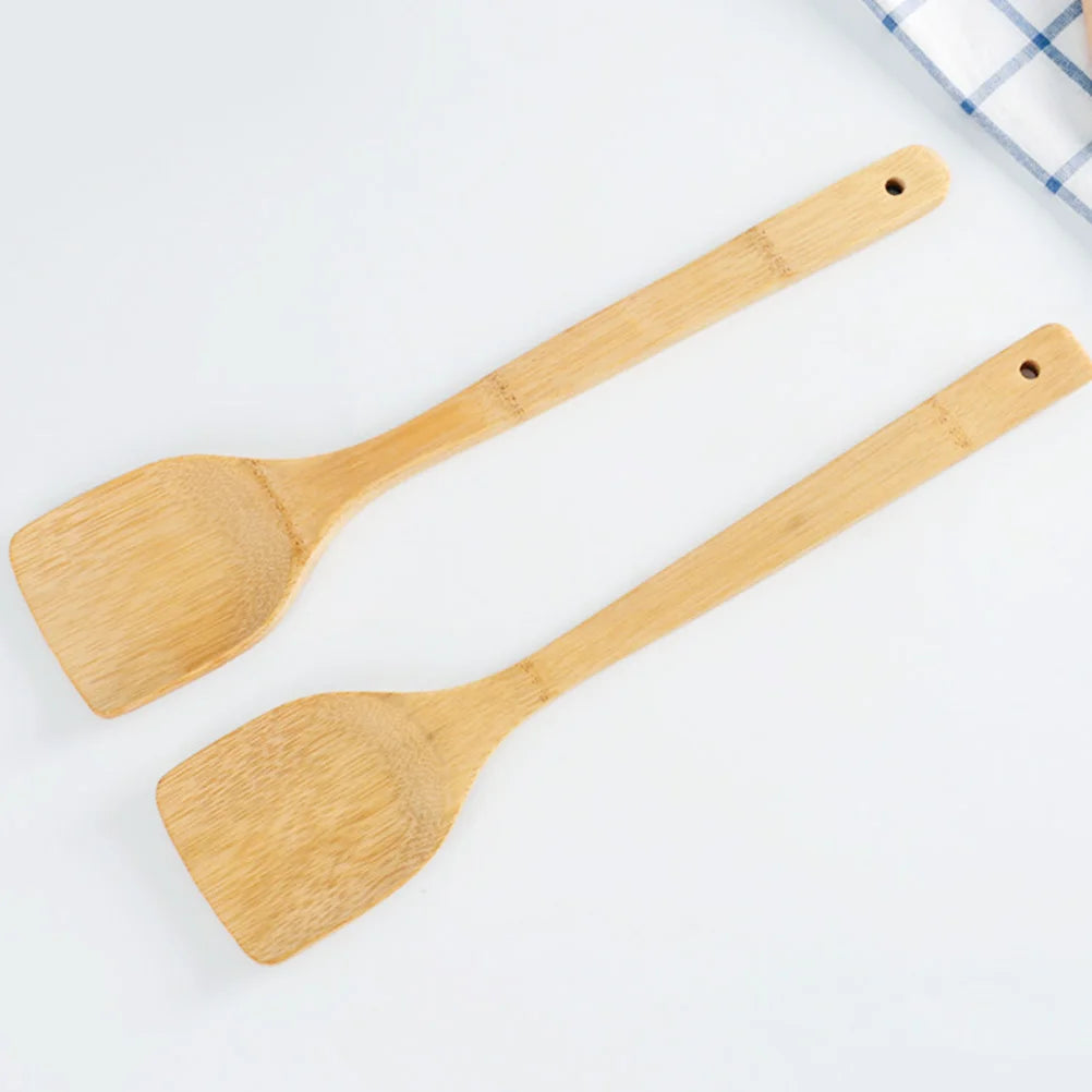 2Pcs Wooden Cooking Tool Premium Material Heat Resistant Easy Operate Portable 35cm Multi Functional Shovel Spoon