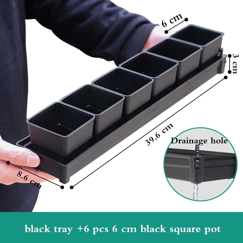 Meshpot Square Succulents Planter Pots With Tray Set,Nursery Pot Cactus Plant Pot Garden Plastic Pot Multi Size